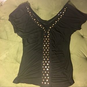 Curvy Glam black & Gold Clingy Blouse